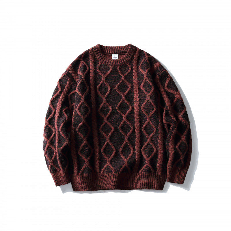 Unisex Oversize-Strickpullover mit Zopfmuster‑Jacquard, Rundhalsausschnitt und gerippten Bündchen Shop Nory