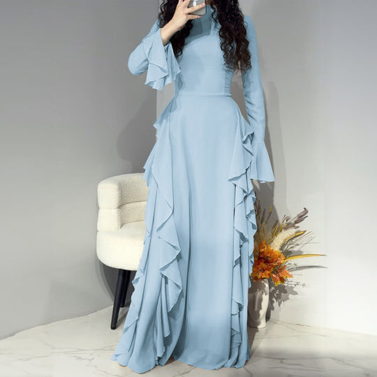 Damen nan Maxikleid mit Volantbesatz, taillierter Empire‑Silhouette und langen Glockenärmeln Shop Nory