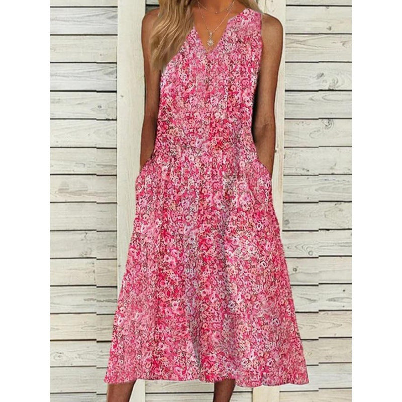 Damen Midi-Kleid mit tiefem V-Ausschnitt, Knopfdetails und praktischen Taschen