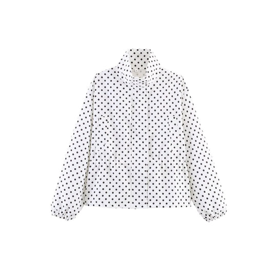 Damen Gekürzte gepunktete Übergangsjacke mit Stehkragen und Taillenraffung Shop Nory