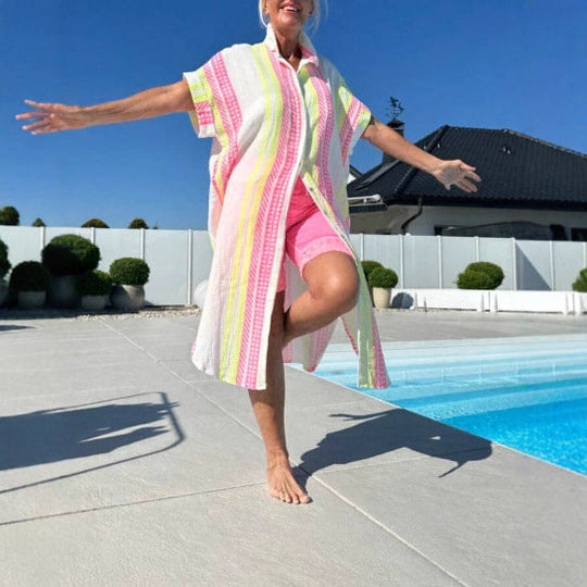 Damen Leichtes Baumwoll Button-Up Überkleid