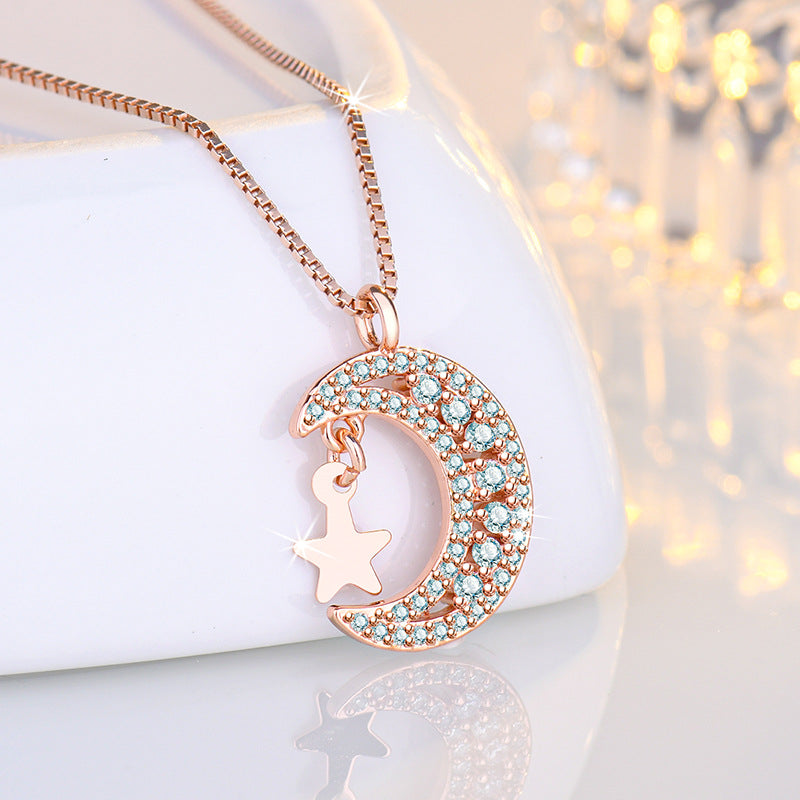 Damen Halskette mit funkelndem Mond- und Sternanhänger Shop Nory 1781702534
