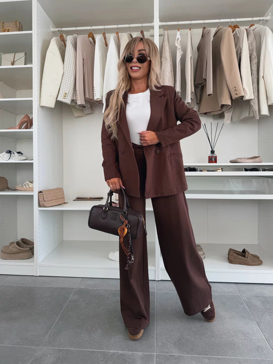 Damen eleganter und lässiger Hosenanzug mit weitem Bein und Blazer Shopnory