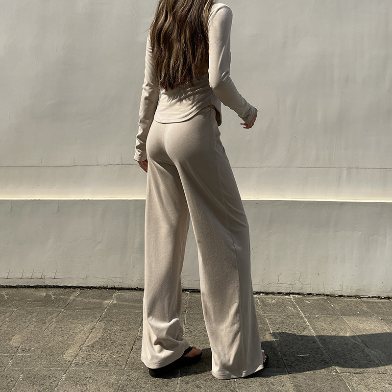 Damen nan legerer Palazzo-Loungehose mit Umschlagbund und weichem Baumwollstretch Shop Nory