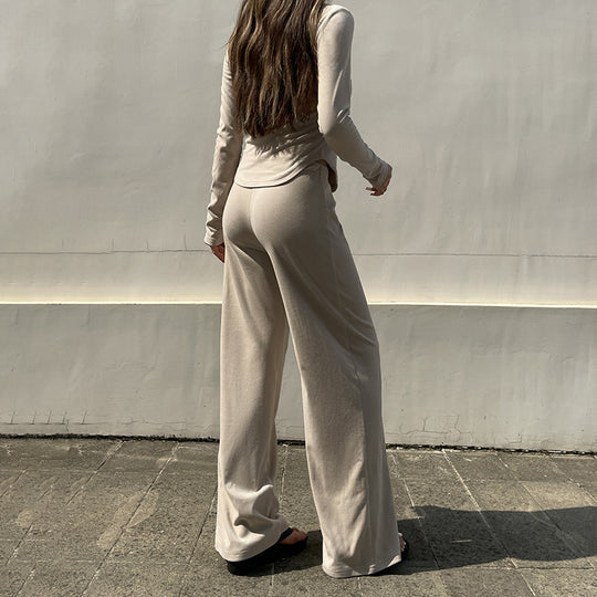 Damen nan legerer Palazzo-Loungehose mit Umschlagbund und weichem Baumwollstretch Shop Nory