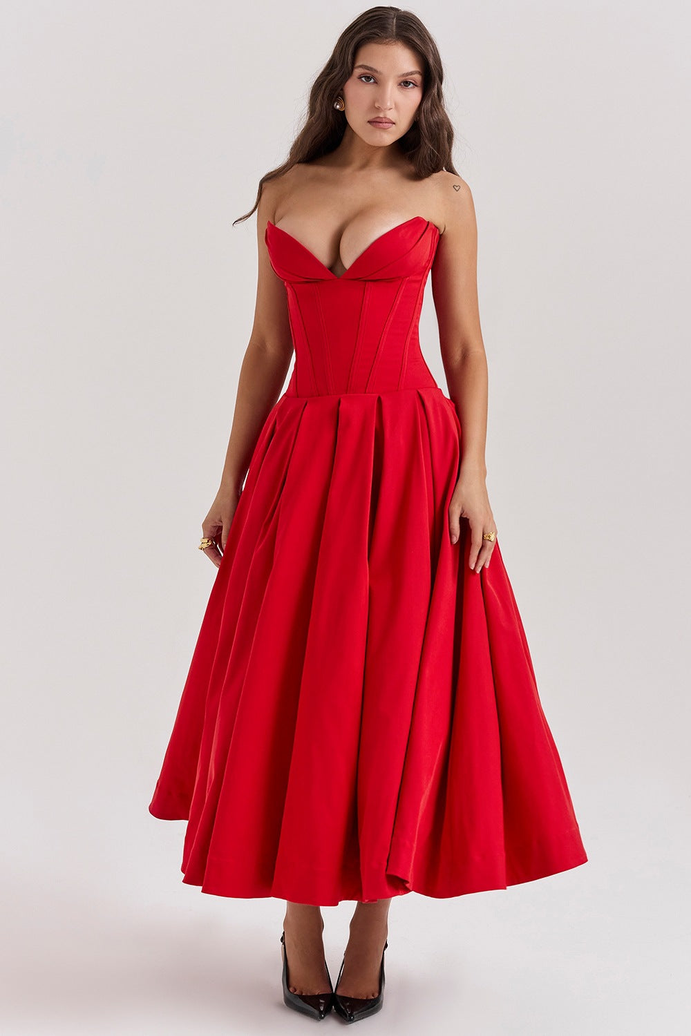 Damen A-Linien Abendkleid mit Korsett-Oberteil und schwingendem Rock