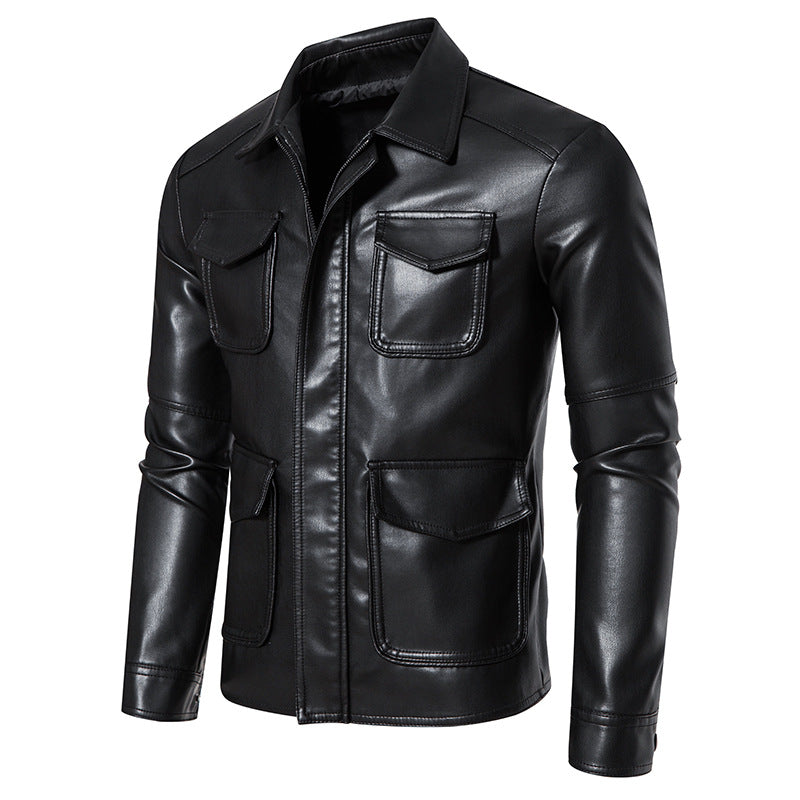 Herren Field-Jacke in glatter Lederoptik mit Pattentaschen und schlanker Passform Shop Nory