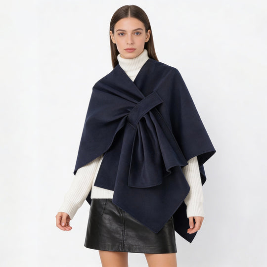 Damen Multifunktionaler Cape‑Überwurf aus Wollmix mit drapiertem Knotendetail Shop Nory