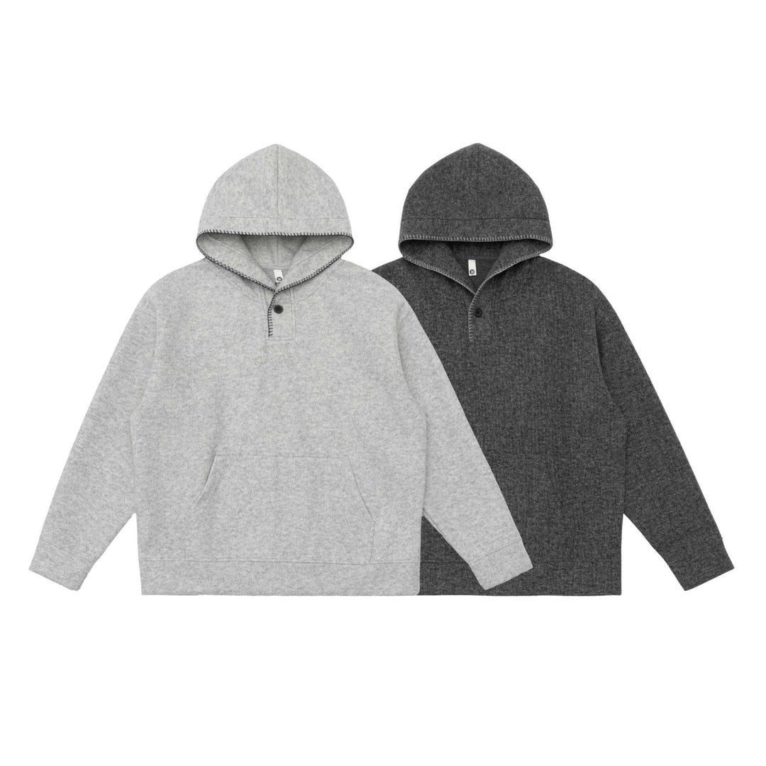 Unisex Kapuzenpullover aus Wollfleece mit halber Knopfleiste und Kängurutasche Shop Nory