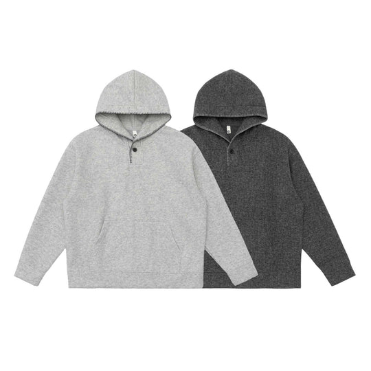 Unisex Kapuzenpullover aus Wollfleece mit halber Knopfleiste und Kängurutasche Shop Nory