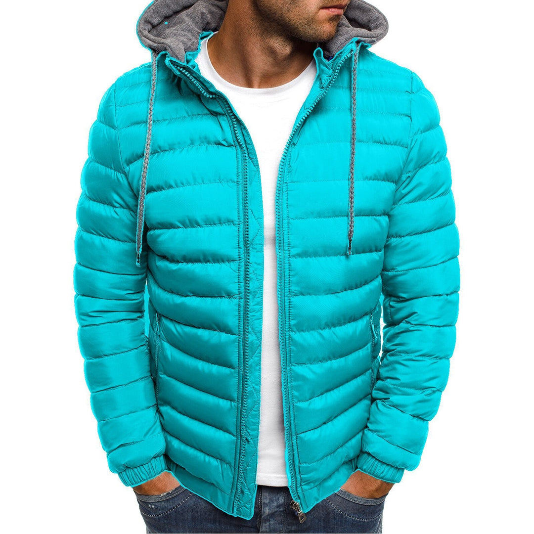 Herren leichtgewichtige Steppjacke mit Kapuze und hochabschließendem Kragen