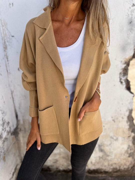 Damen Lässiger Oversize-Blazer mit praktischen Taschen und Knopfverschluss