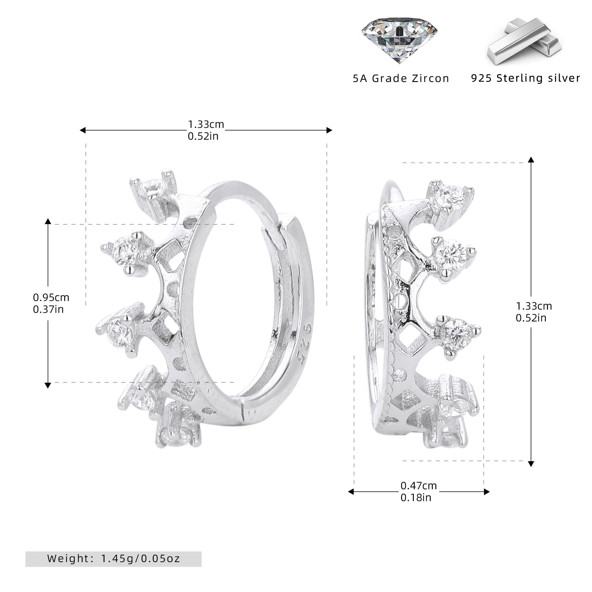 Damen Creolen mit funkelndem Zirkon und elegantem Kronen-Design Shop Nory