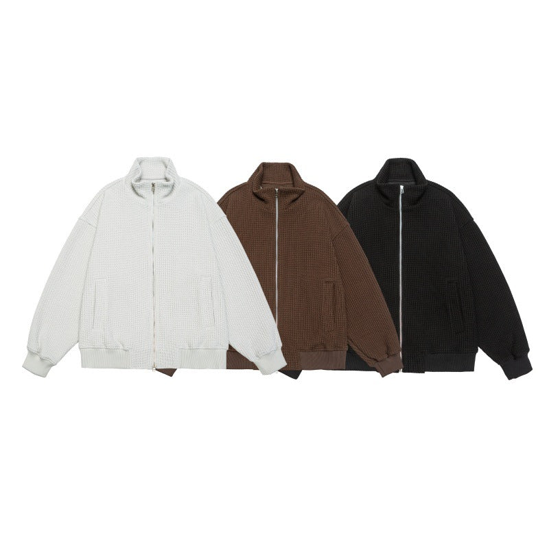 Unisex Grobstrick Boxy-Zipjacke mit Stehkragen und Rippbündchen Shop Nory