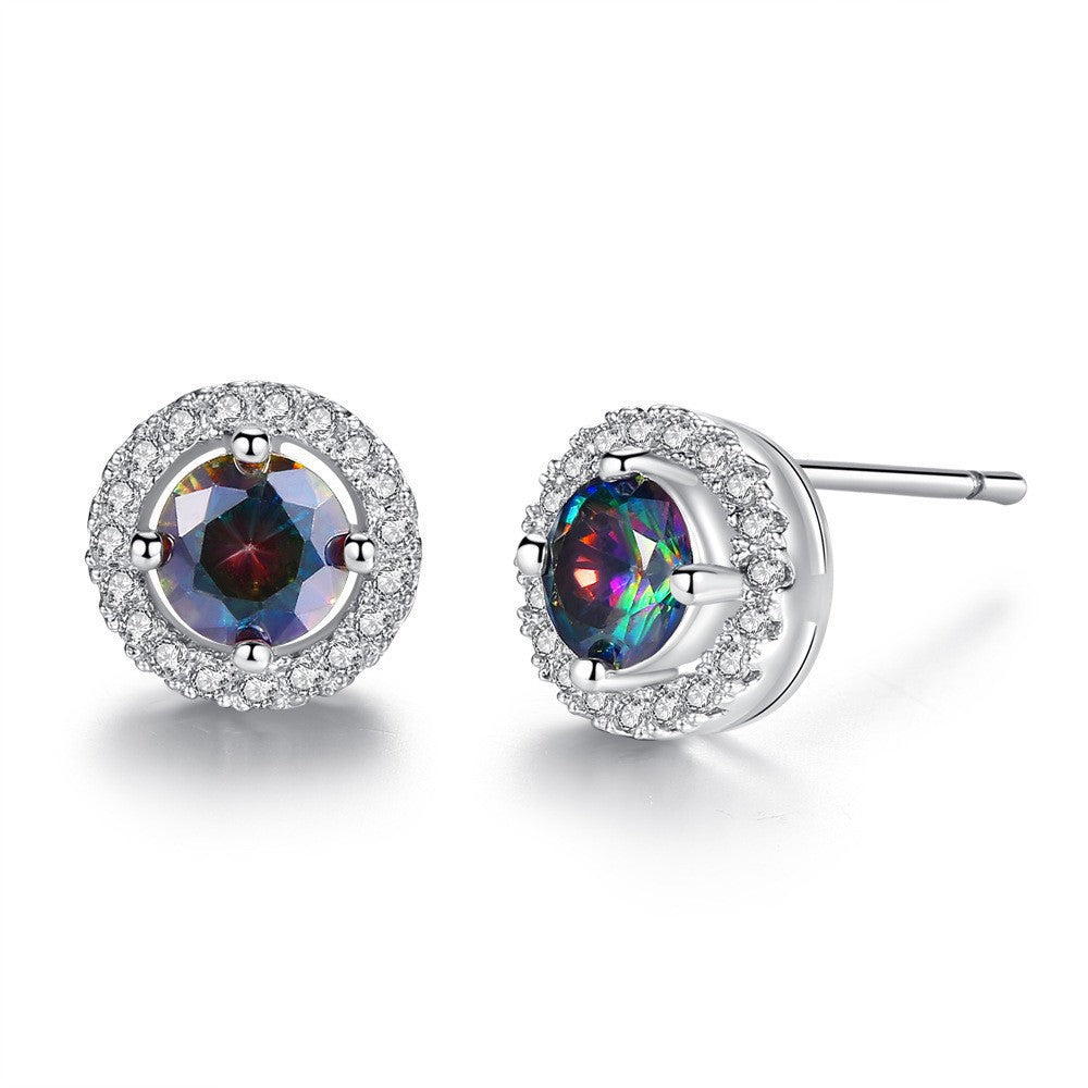 Zirkonia-Ohrstecker Halo-Design Aus Sterling Silber