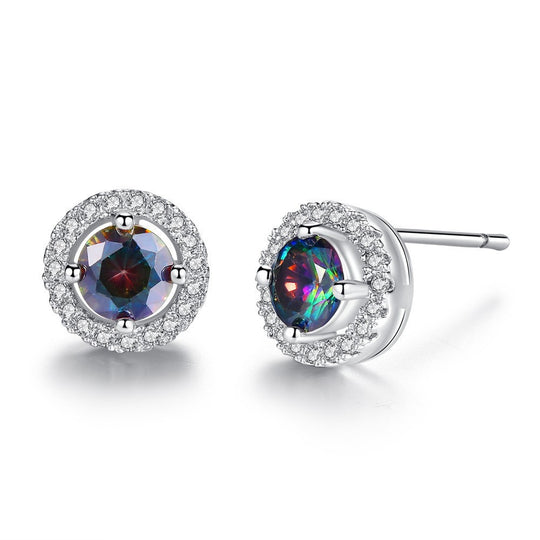 Zirkonia-Ohrstecker Halo-Design Aus Sterling Silber