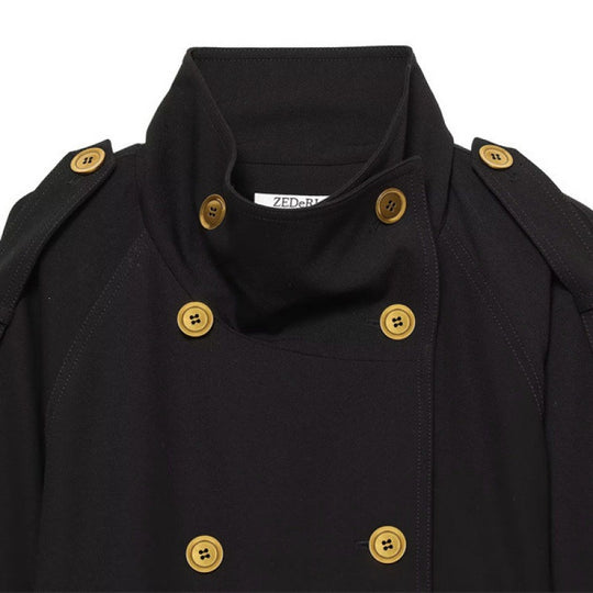 Damen Kurzer Doppelreiher-Trench mit Taillengürtel, Schulterklappen und goldfarbenen Details Shop Nory