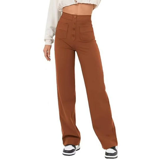 Damen Hochtaillierte weite Hose mit Knopfleiste und aufgesetzten Taschen Shop Nory
