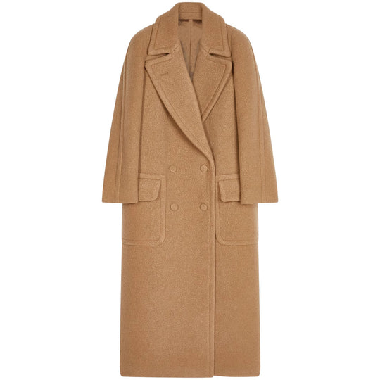 Damen Maxi Doppelreihiger Wollmantel mit übergroßem Revers und Pattentaschen Shop Nory