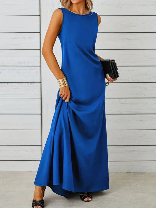 Damen elegantes Maxikleid mit schwingendem Saum und klassischem Schnitt