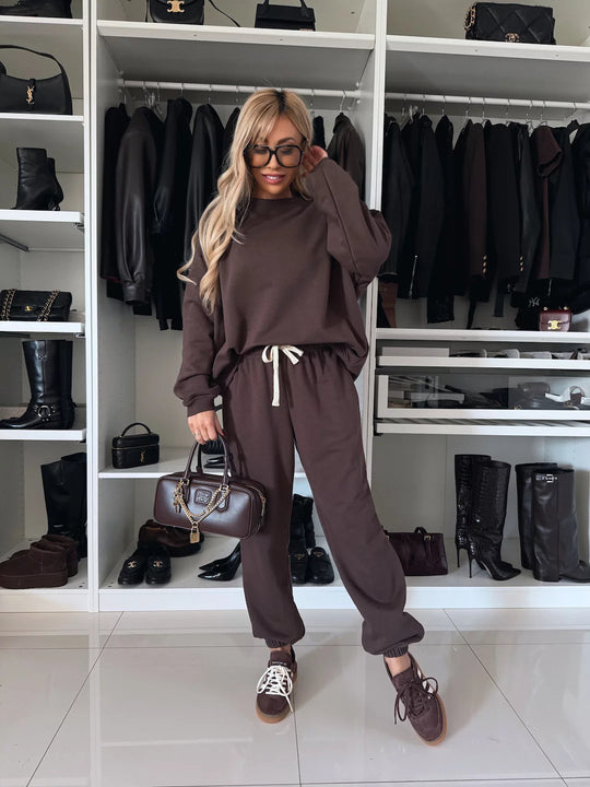 Damen weiches Lounge-Set aus Baumwollmix mit Tunnelzug und elastischen Bündchen Shop Nory