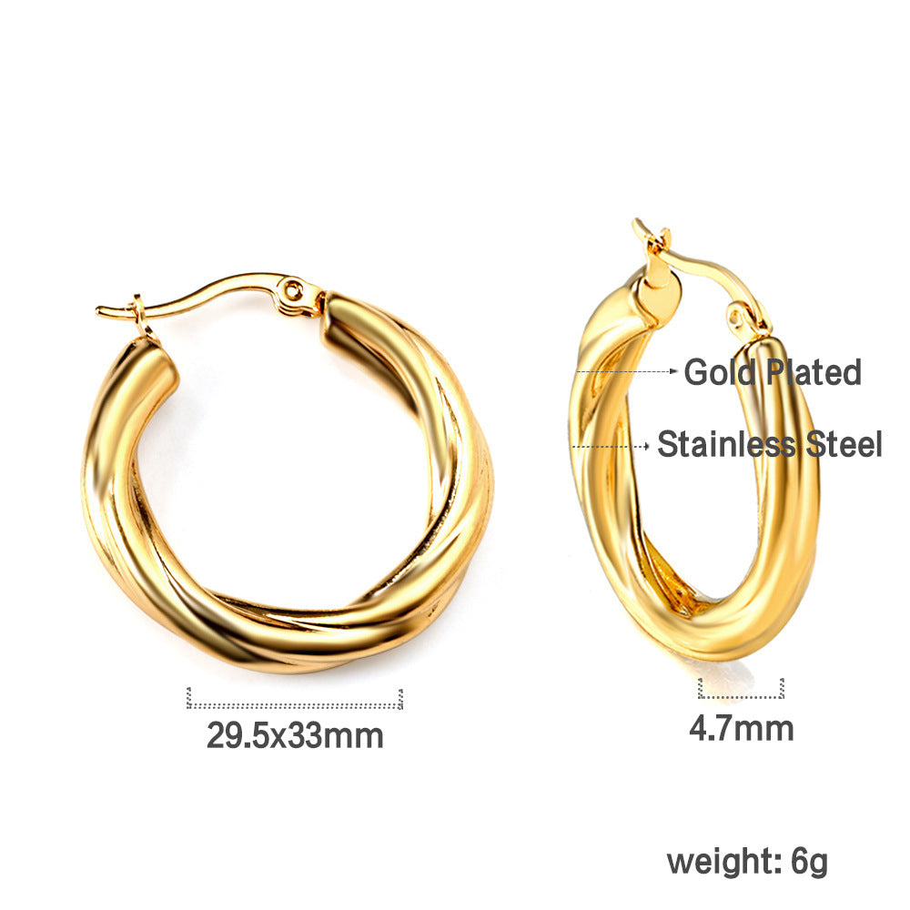 Damen Hängende Creolen mit eleganten Wellenlinien aus poliertem Edelstahl Shop Nory