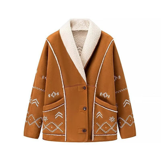 Damen Stickjacke im Lammfell‑Look mit Schalkragen Shop Nory