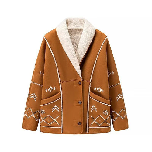 Damen Stickjacke im Lammfell‑Look mit Schalkragen Shop Nory
