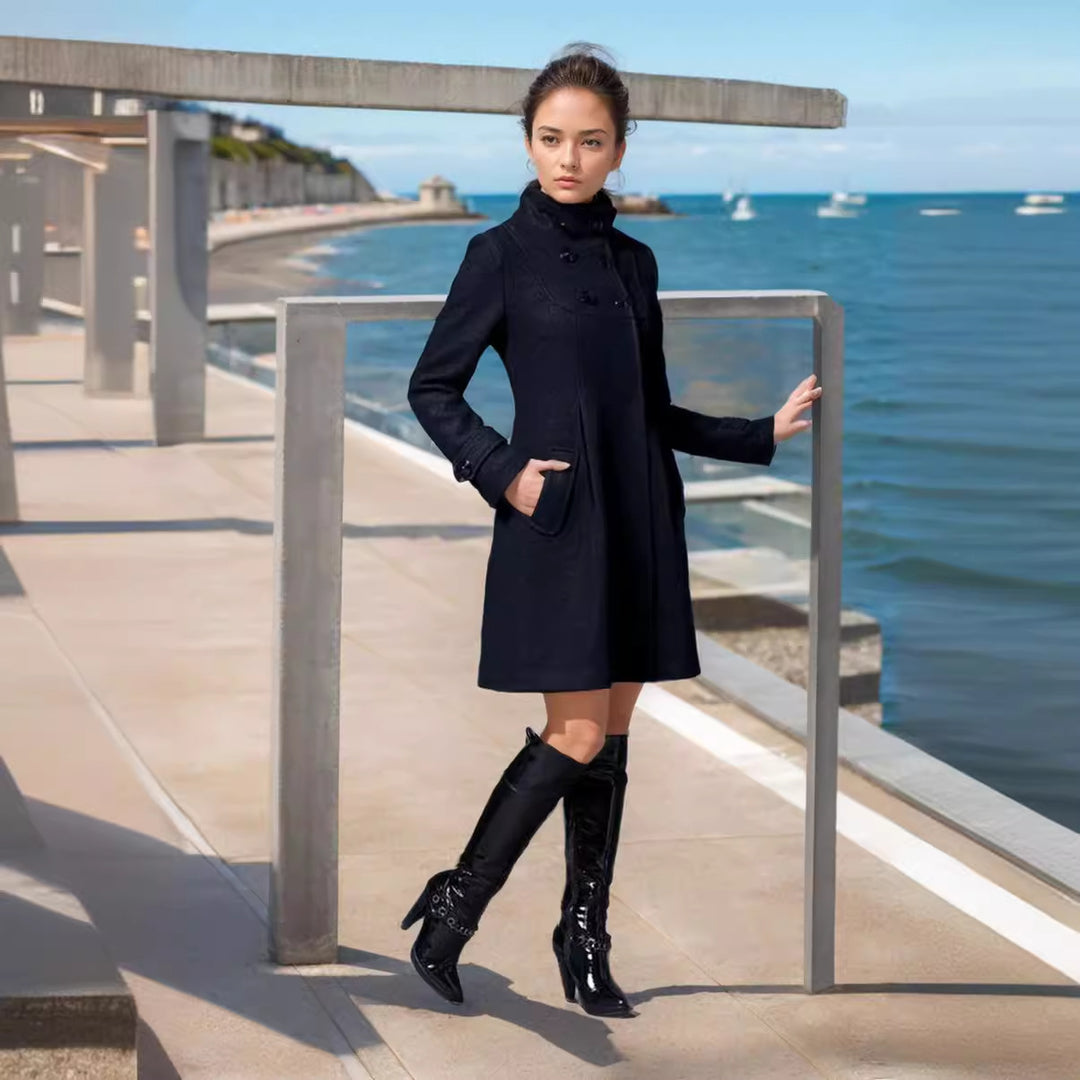 Damen Taillierter Wollmix-Mantel mit hohem Stehkragen und A-Linien-Silhouette Shop Nory