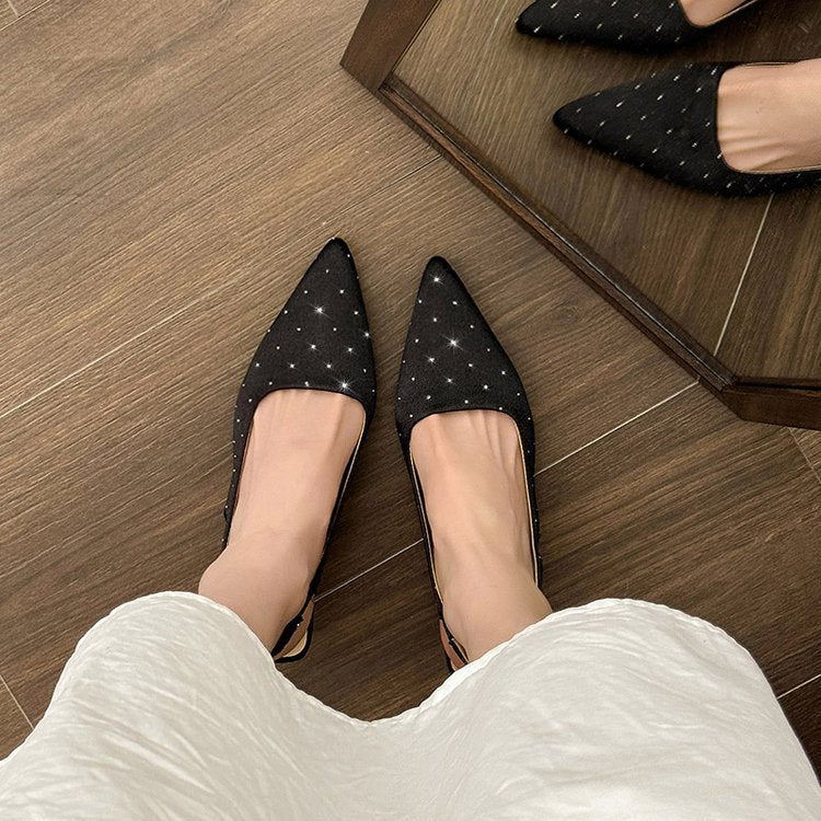 Damen glamouröse Slingback-Pumps mit feinen Glitzer-Applikationen und spitzem Design Shopnory