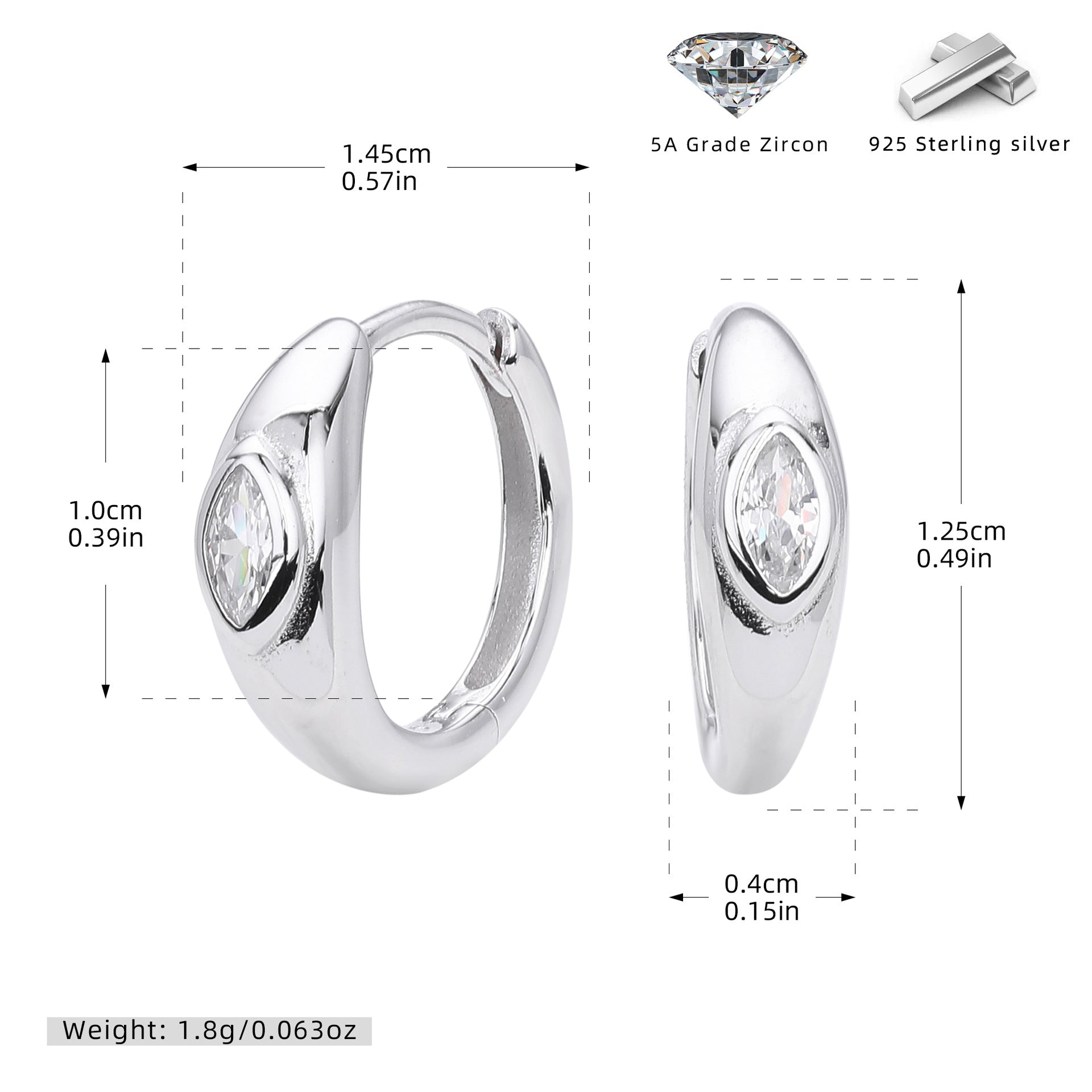 Damen Ohrstecker mit funkelndem Zirkon aus hochwertigem 925 Sterling Silber Shop Nory
