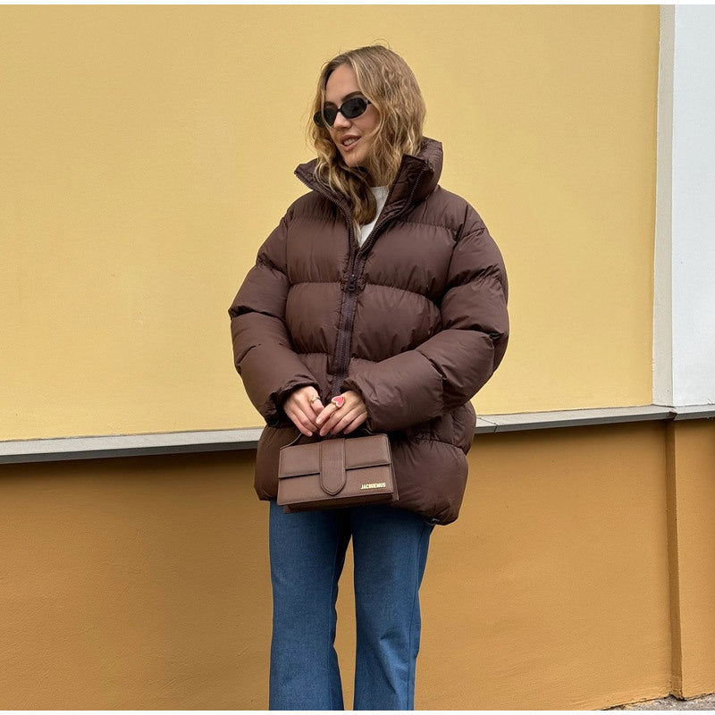 Damen Gefütterte Oversize-Steppjacke mit Volumenärmeln und abnehmbarem Kapuzenkragen Shop Nory