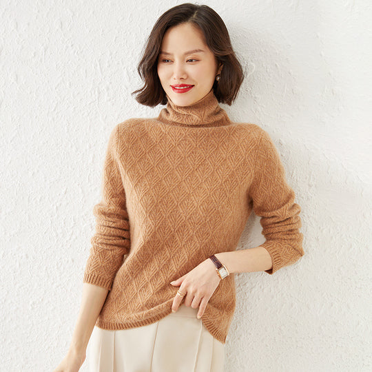 Damen Luxuriöser Mohair‑Mix Rollkragenpullover mit diamantgewShop Noryter Ajourstruktur Shop Nory