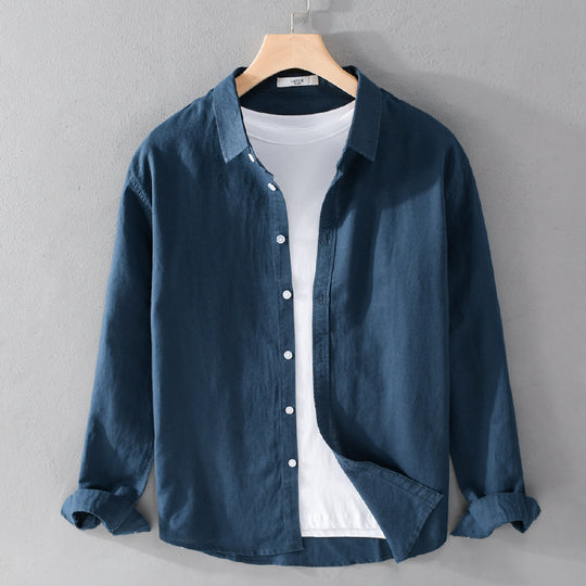 Herren Leinenmix-Layering-Overshirt mit Kentkragen, gerundetem Saum und Soft‑Touch Shop Nory