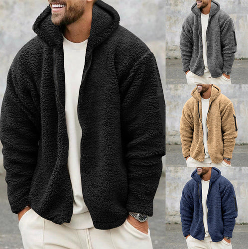 Herren nan Sherpa-Fleece Kapuzenjacke mit durchgehendem Reißverschluss und Ärmel-Tasche