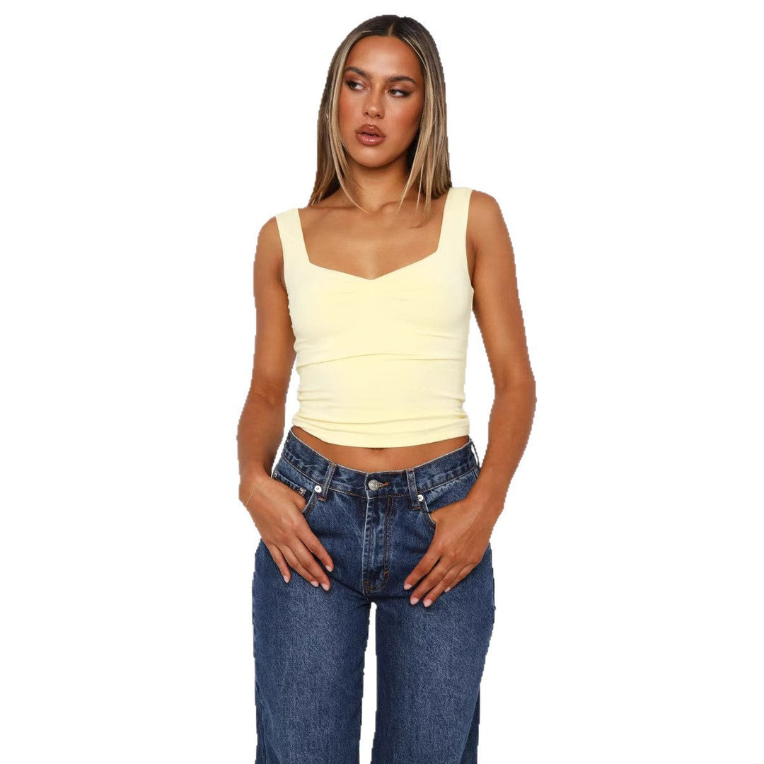Damen figurbetontes Crop-Top mit breiten Trägern und V-Ausschnitt