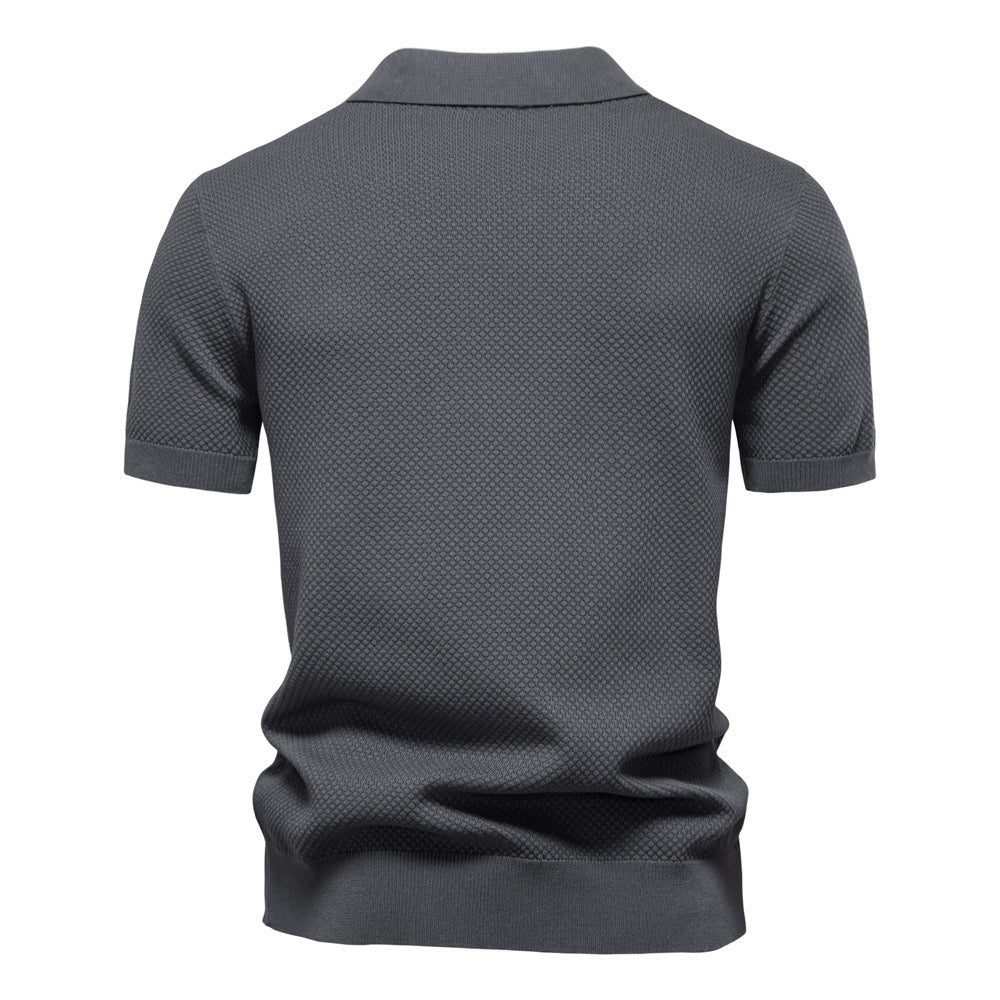 Herren nan strukturiertes Feinstrickpoloshirt mit offenem Reverskragen