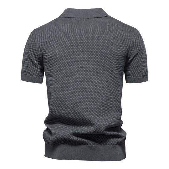 Herren nan strukturiertes Feinstrickpoloshirt mit offenem Reverskragen