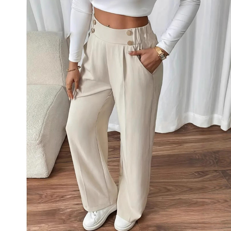 Damen Klassische weite Hose mit Knopfleiste und Taschen