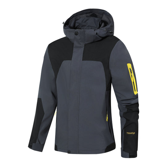 Herren Wasserdichte Softshell-Outdoorjacke mit Kapuze, Ärmel-Reißverschlusstasche und winddichter Membran Shop Nory
