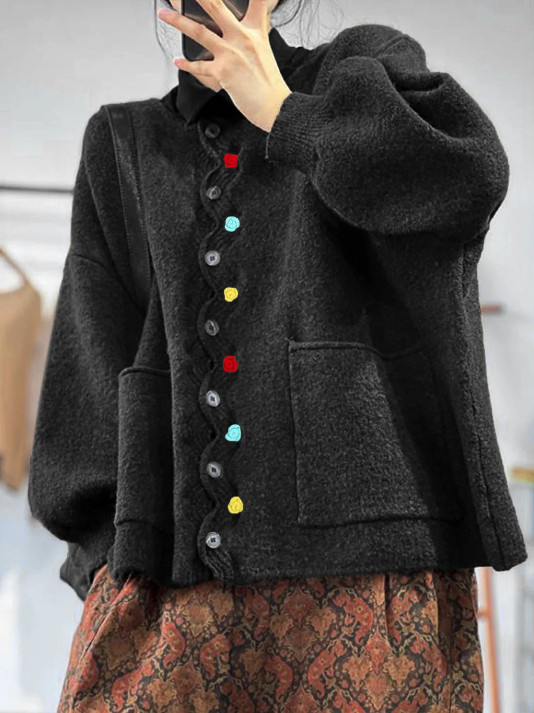 Damen Oversized Strickcardigan mit Zierknopfleiste und aufgesetzten Taschen Shop Nory