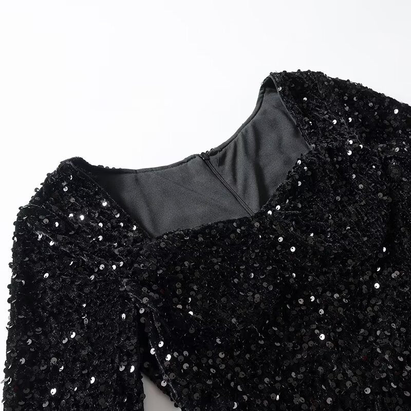 Damen Paillettenbesetztes Samt‑Minikleid mit schmeichelnder Korsage und ausgestelltem Rock Shop Nory