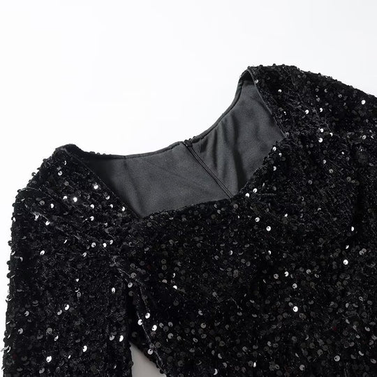 Damen Paillettenbesetztes Samt‑Minikleid mit schmeichelnder Korsage und ausgestelltem Rock Shop Nory