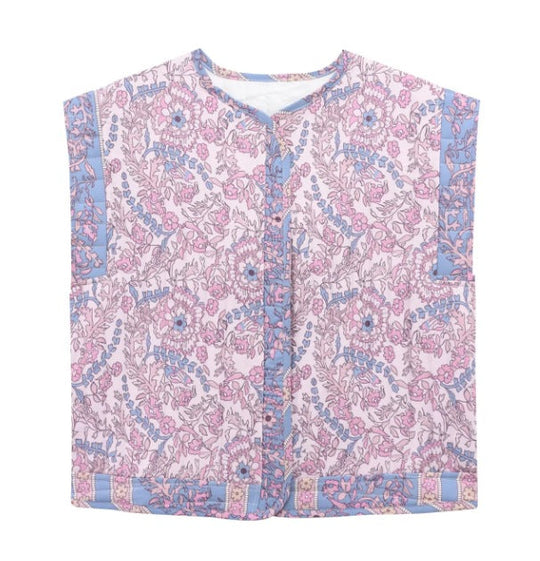 Damen Gesteppte Weste mit Floralem Design und Praktischen Taschen