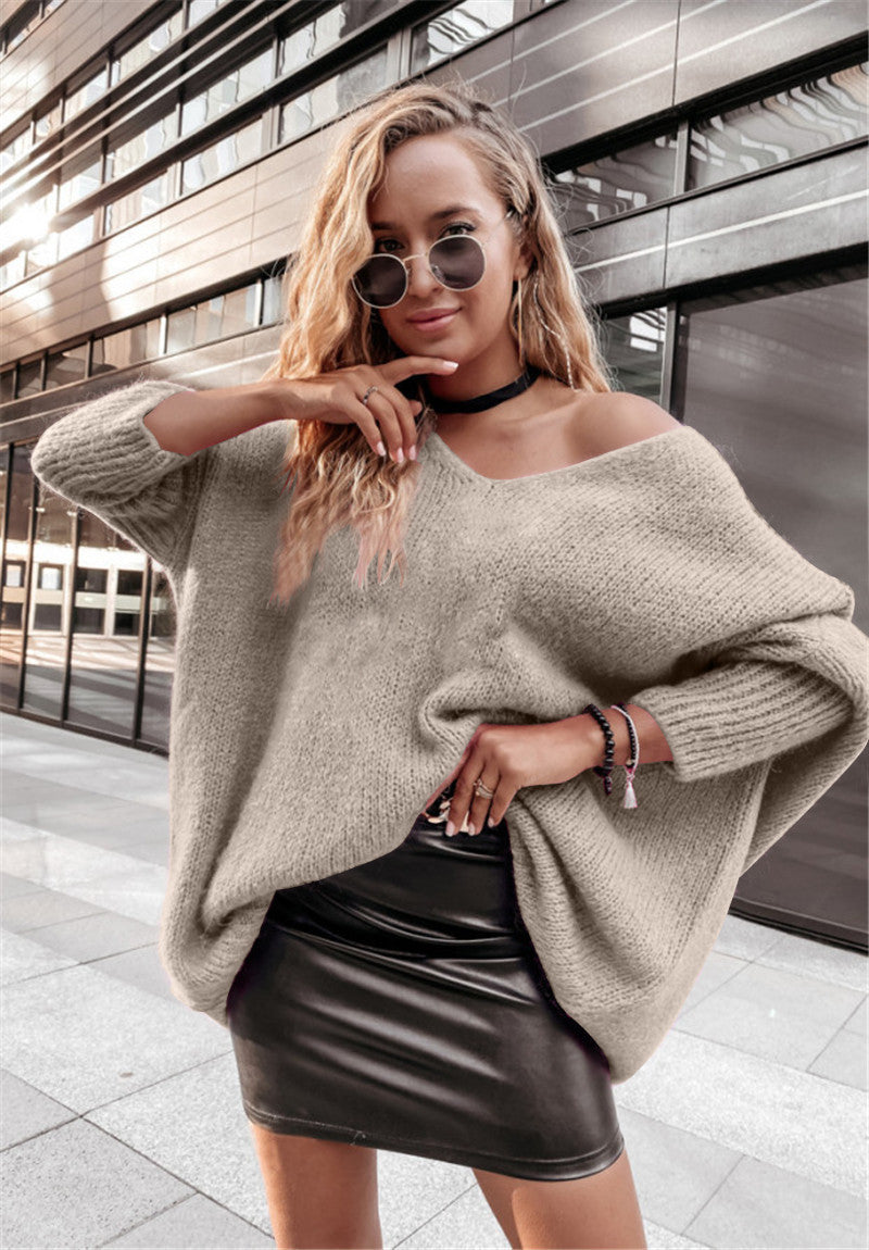 Damen Oversized Pullover mit weitem Ausschnitt