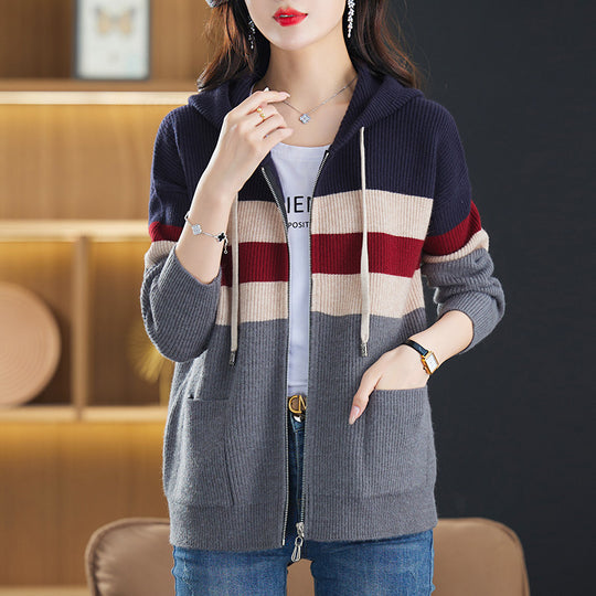 Damen Sportliche Kapuzenjacke mit Streifen Shop Nory