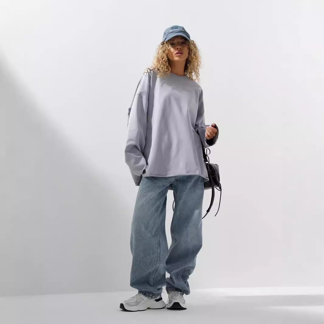 Damen weites Sweatshirt mit Rundhalsausschnitt und verlängertem Oversize-Schnitt Shop Nory