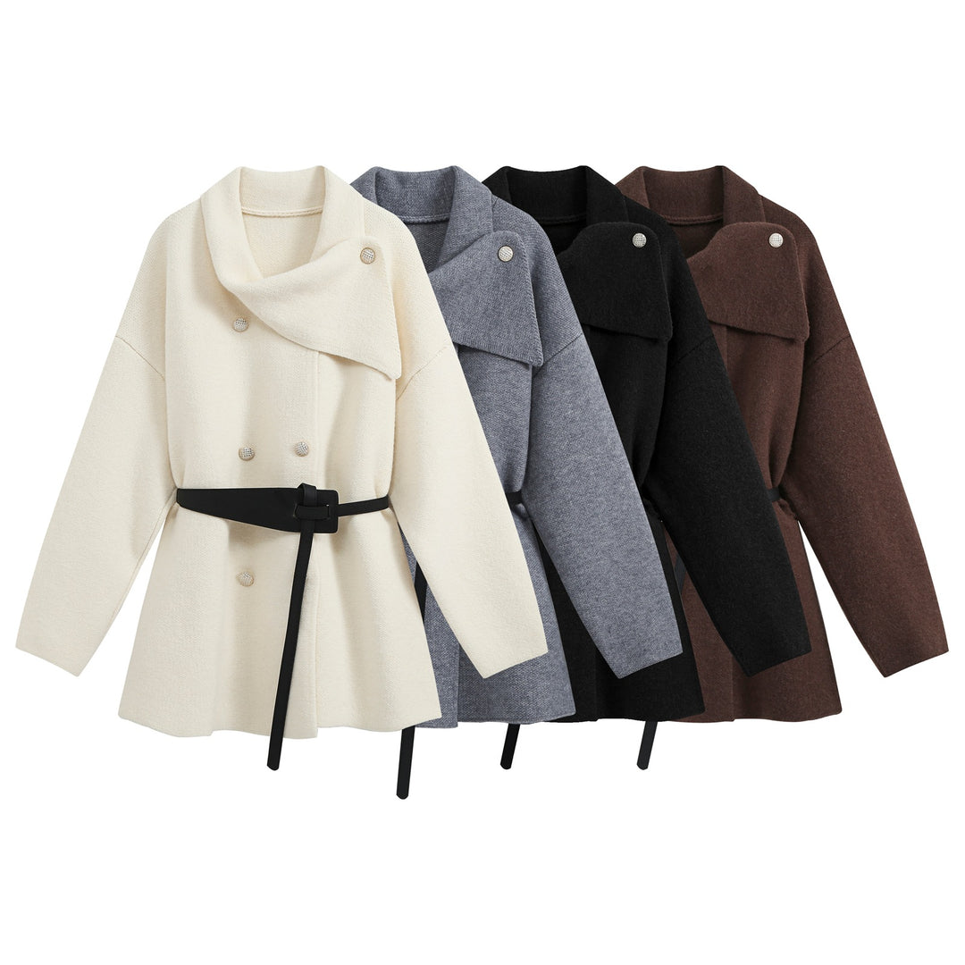 Damen Kurzer Blouson‑Mantel im Cocoon‑Schnitt mit asymmetrischem Schalkragen und Taillengürtel Shop Nory