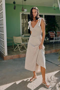 Damen Maxi-Sommerkleid mit verspielten Trägern und elegantem V-Ausschnitt