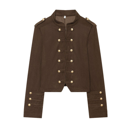 Damen Cropped Militärjacke mit Stehkragen, Epauletten und Zierknopfleiste Shop Nory